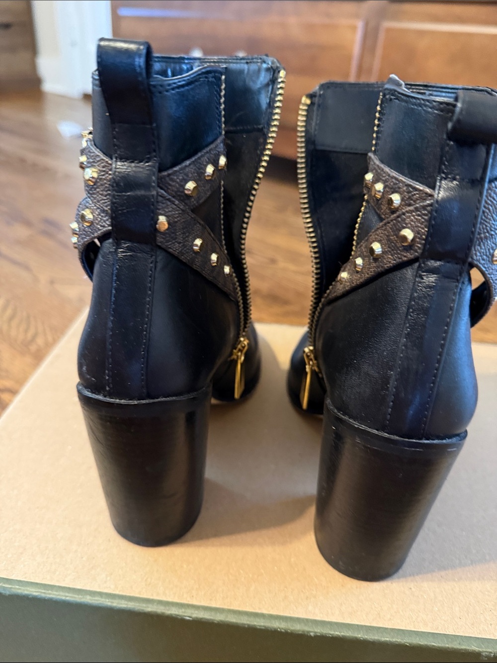 Michael Kors Black Leather Studded Ankle Heeled Boots